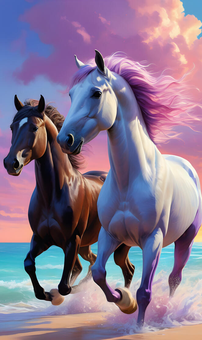 horses running in the water