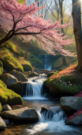 cherry blossoms stream