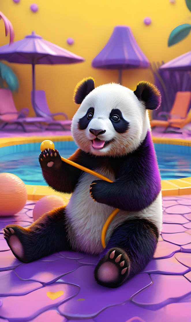 a panda holding a banana
