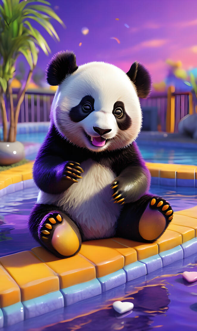 a panda bear sitting on a pool table