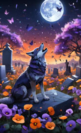 Wolf in Graveyard with Pansies