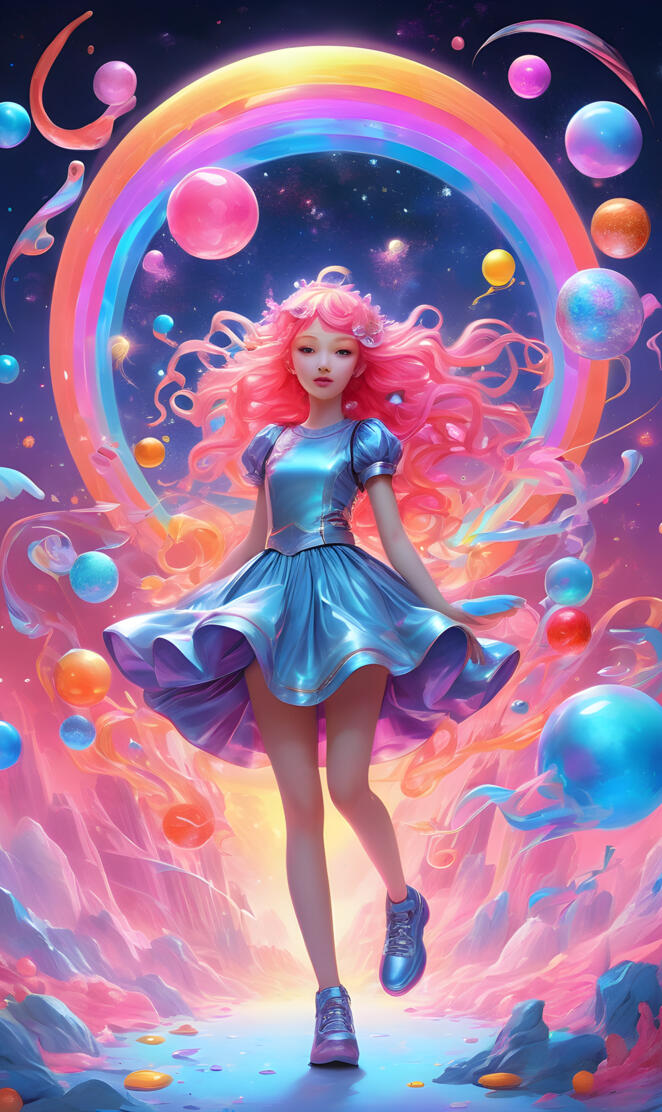 a person posing in front of a wall of colorful lights