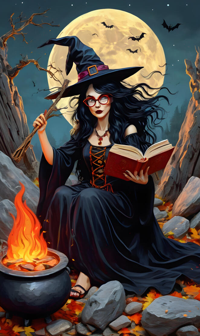 Halloween, witch, book of shadows, cauldron