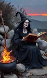 Halloween, witchy, book of shadows, cauldron,