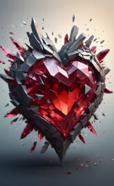 Ruby Crystal Heart Shattered into pieces