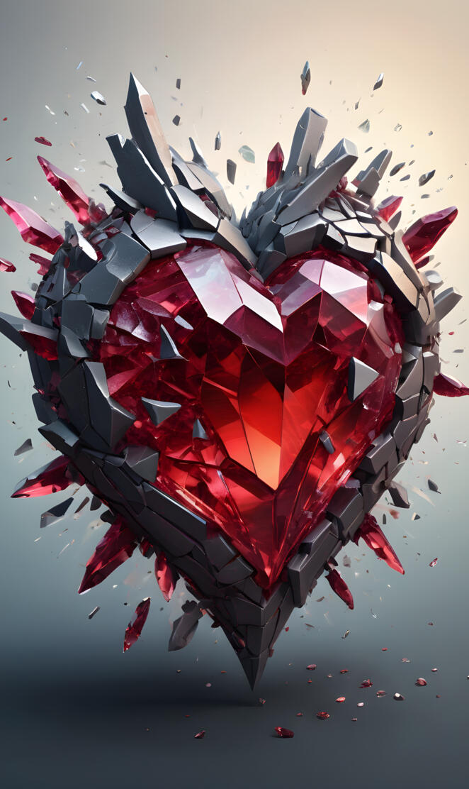 Ruby Crystal Heart Shattered into pieces