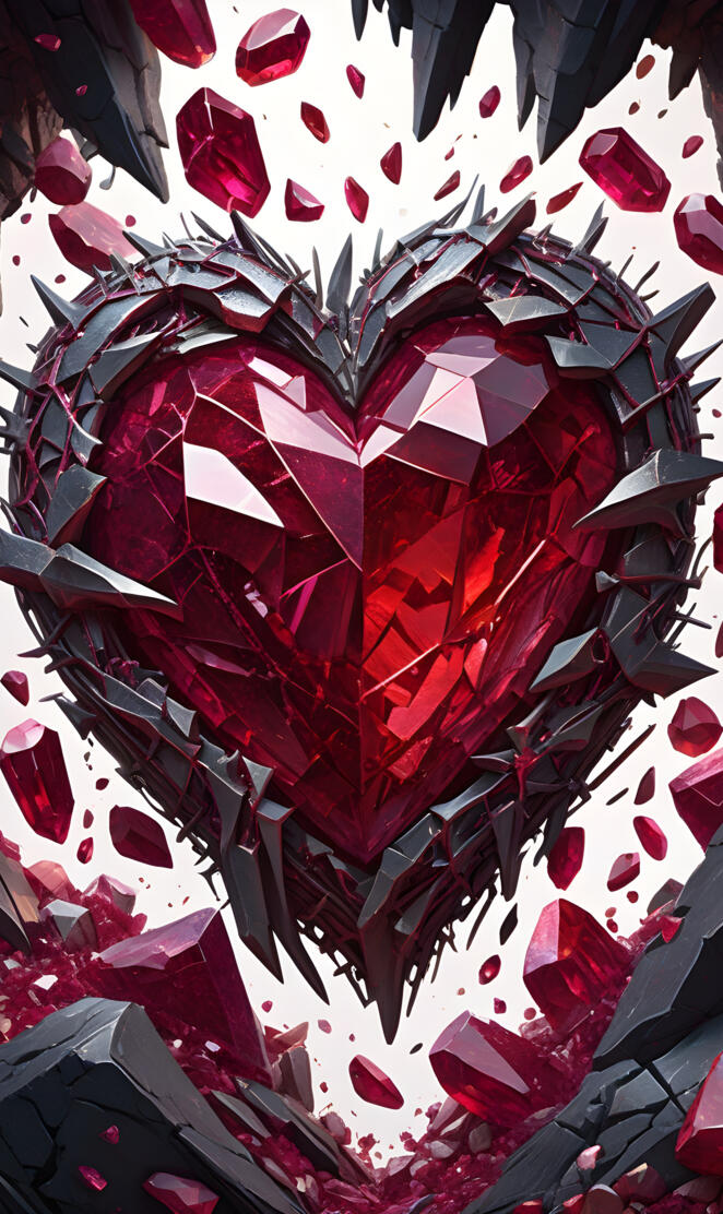Shattered Ruby Crystal Heart