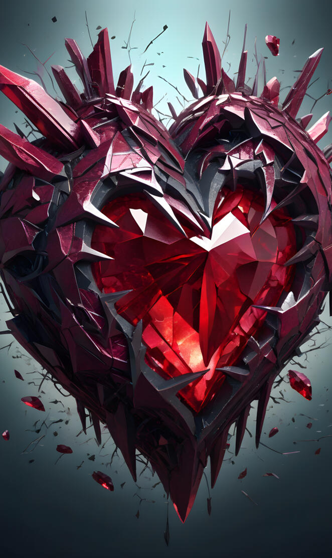 Ruby Crystal Heart Shattered