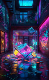 a colorful umbrella on the floor