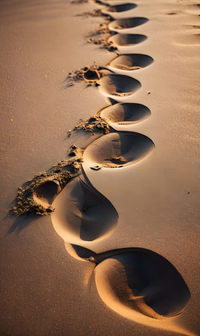 a group of footprints in the sand