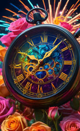 a colorful clock with a blue face