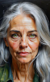 beautiful silver haired woman with hazel green eyes