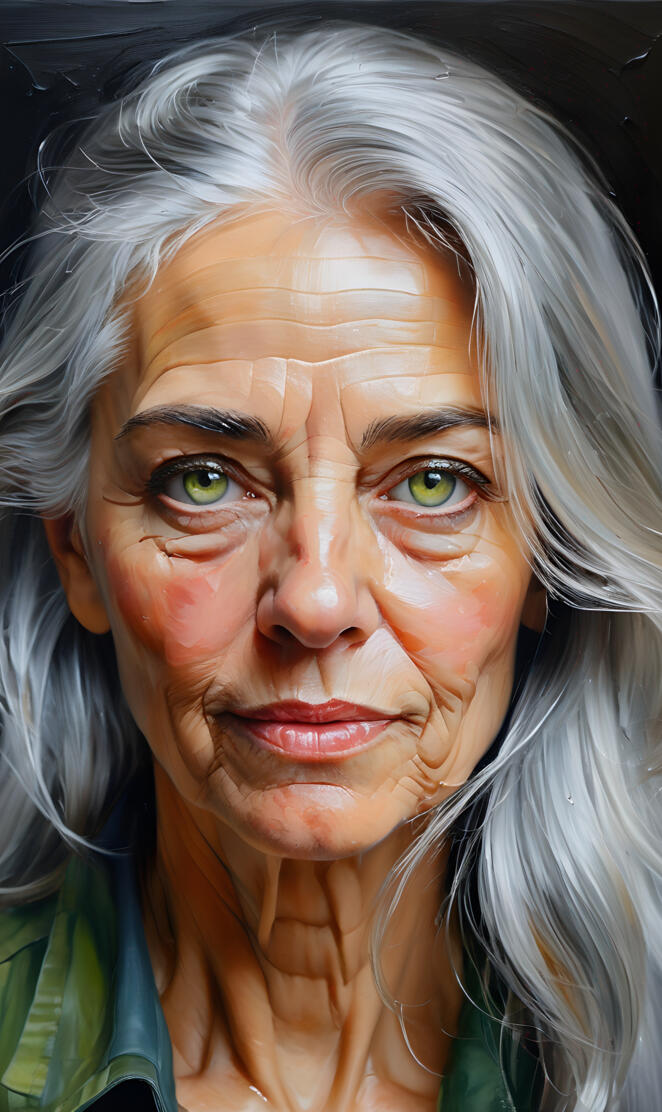 beautiful silver haired woman with hazel green eyes