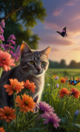 Cat butterfly gracefully flutters by in the midst of a picturesque