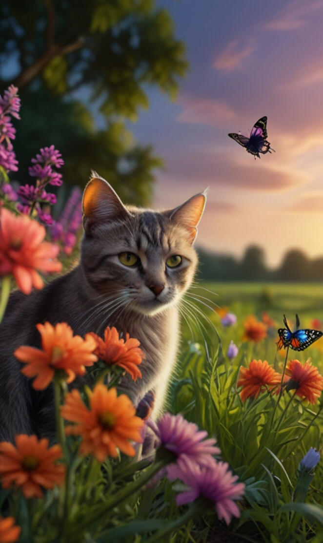 Cat butterfly gracefully flutters by in the midst of a picturesque