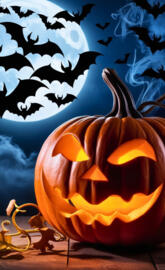 Halloween Pumpkin Moon and Bats