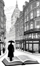 a person walking down a sidewalk with an umbrella