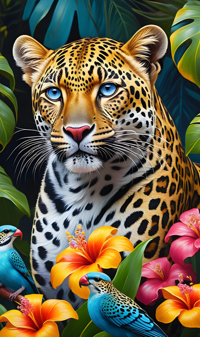 a tiger with many colorful flowers