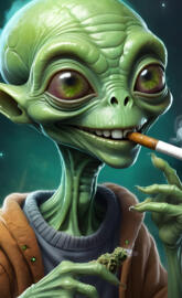 Green alien smoking marijuana bud