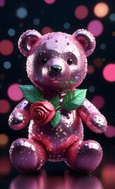 a stuffed bear with a pink bow