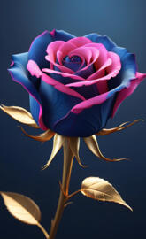 Beautiful 3D rose colored in blue n neon pink with gold paint