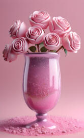 a vase with pink roses