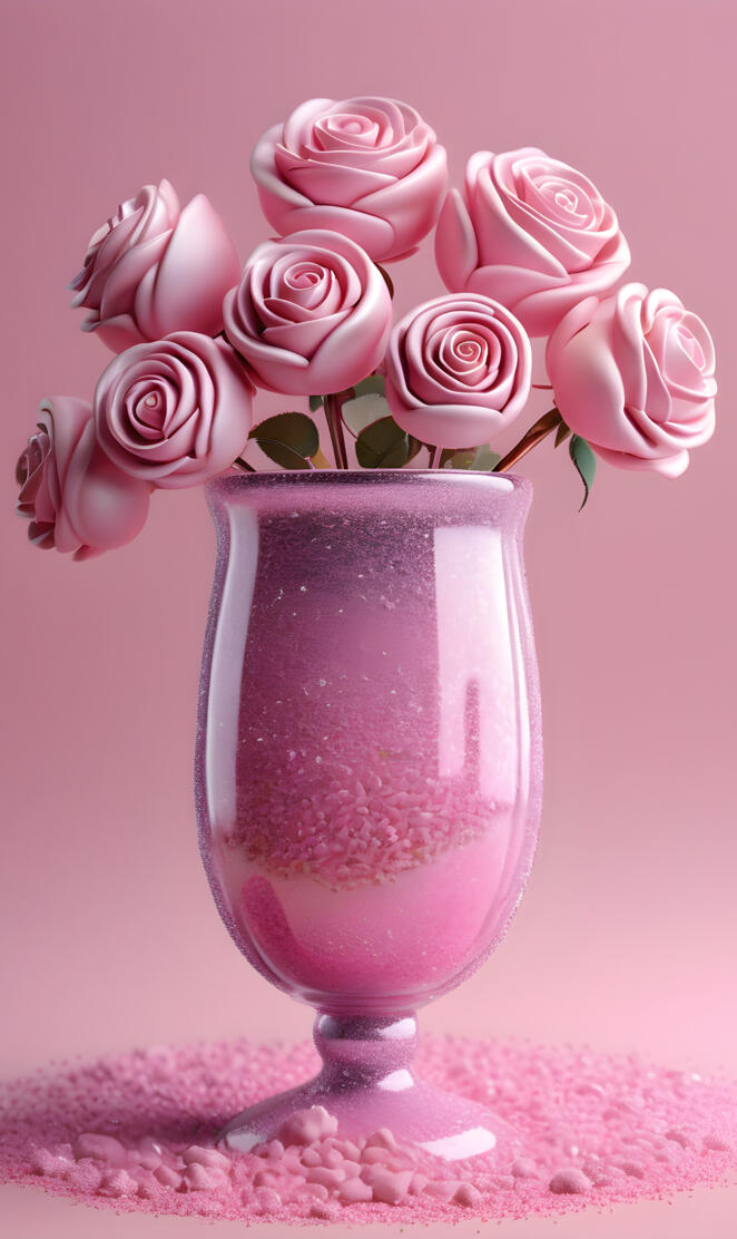 a vase with pink roses