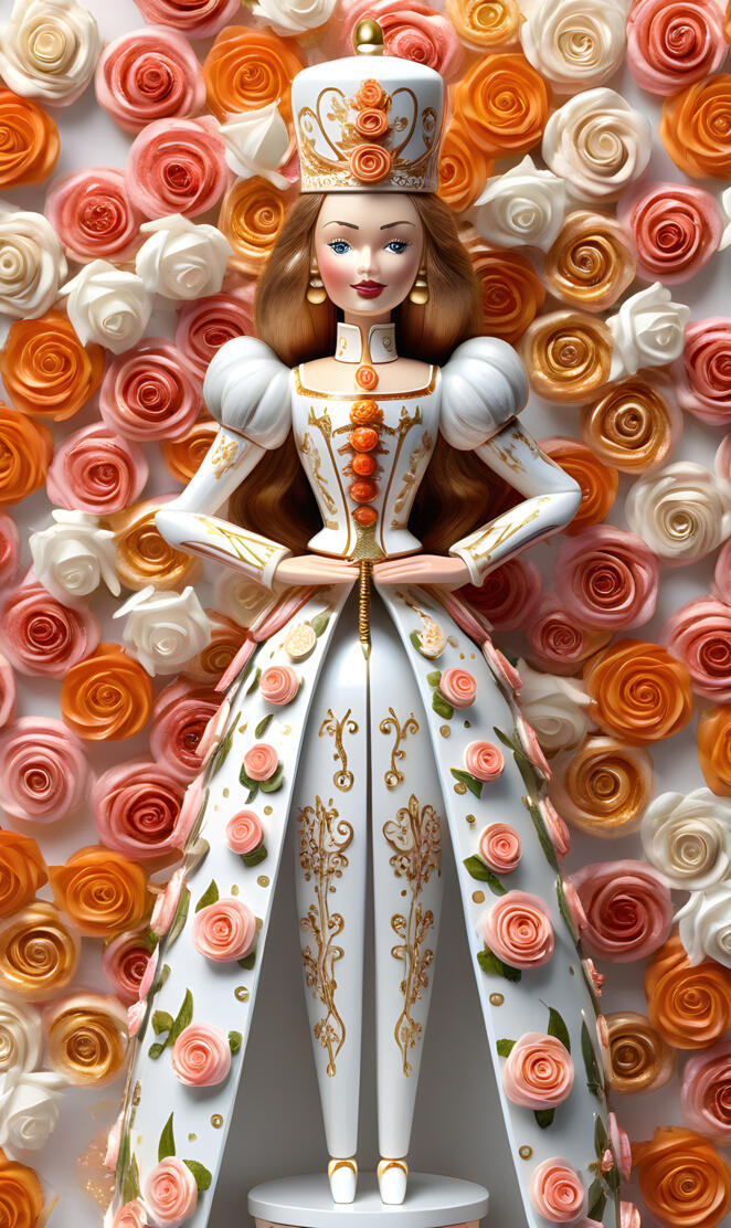 a mannequin wearing a blue dress and gold crown