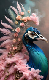 a bird with flowers on its head