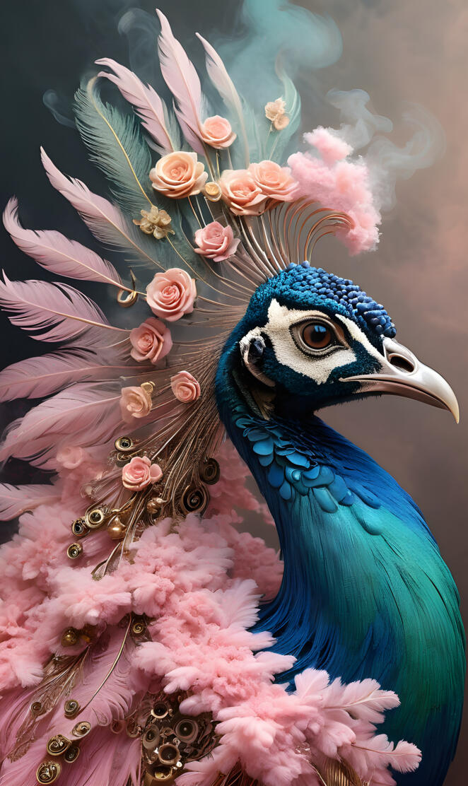 a bird with flowers on its head