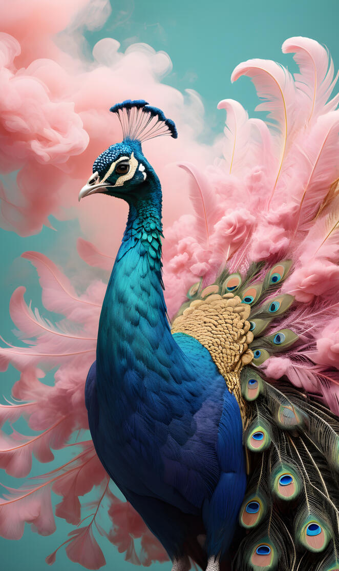 a peacock with feathers