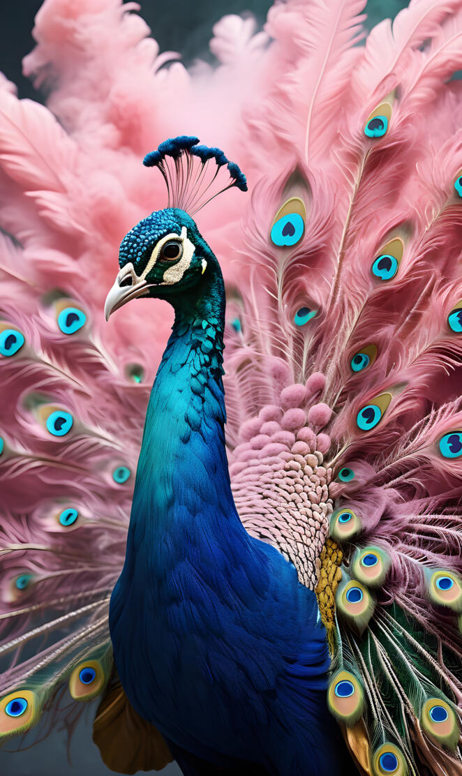 a peacock with its feathers spread