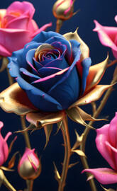 Rose pink n blue with a touch of gold
