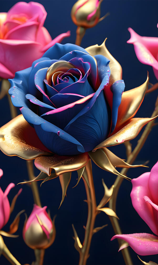 Rose pink n blue with a touch of gold