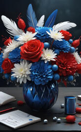 a vase with colorful flowers