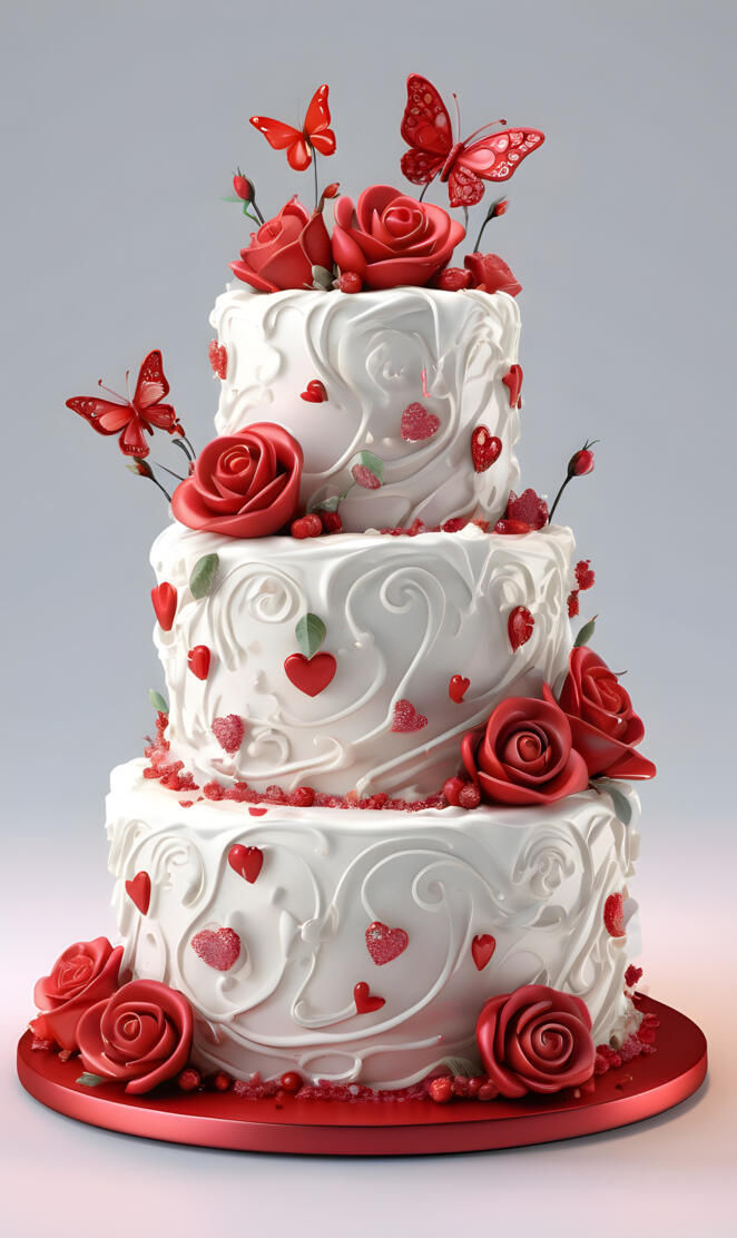 a white cake with red roses