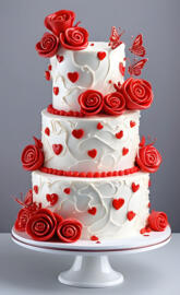 a white cake with red roses