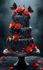 a cake with red roses