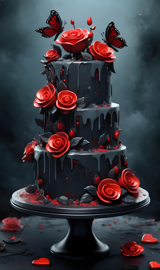 a cake with red roses