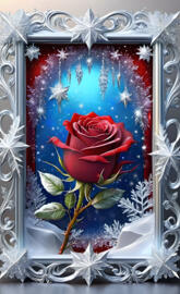 gorgeous red rose bud in snowflake frame 🎶🐦🇺🇸