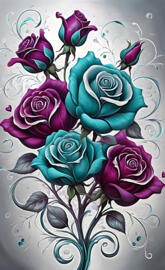teal, purple flowers wallpaper