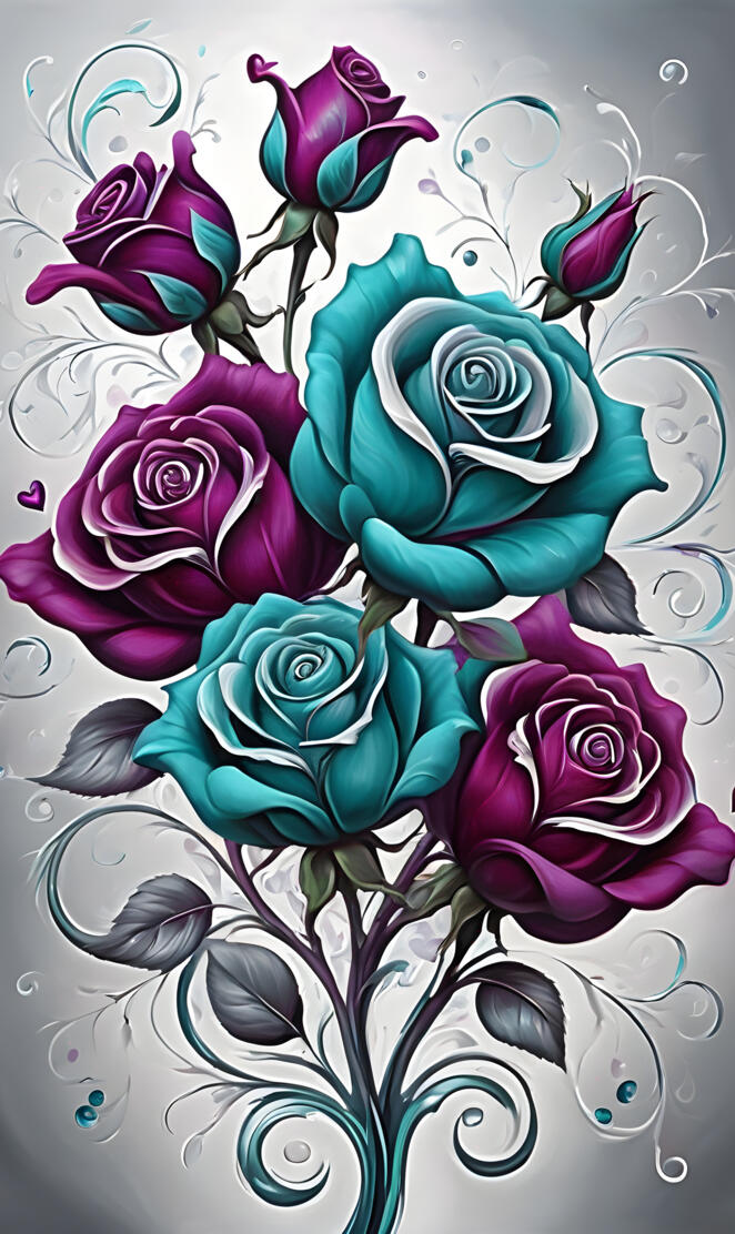teal, purple flowers wallpaper