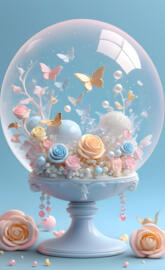 a tea cup with flowers and butterflies