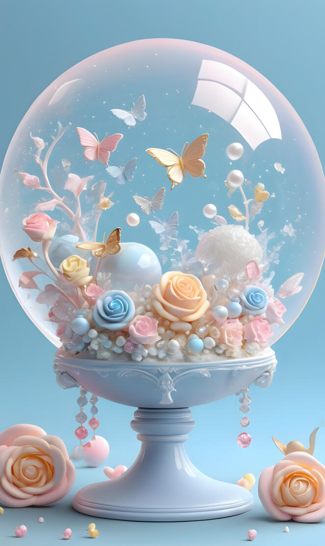 a tea cup with flowers and butterflies