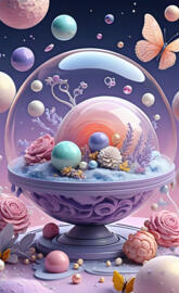 a bowl of water with colorful bubbles