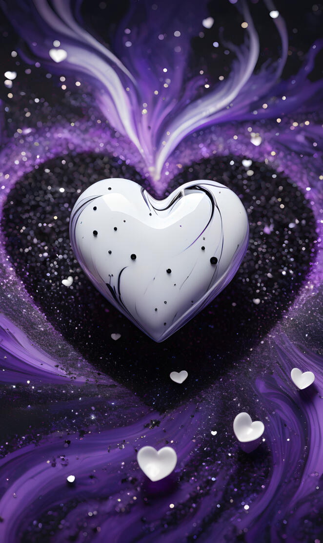 purple and black with a white heart
