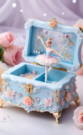 a jewelry box with a couple of figurines on top