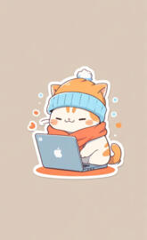 minimalist sticker illustration of the cutest happy cat wearing winter