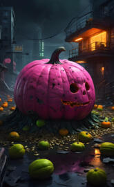 a large pink and purple balloon