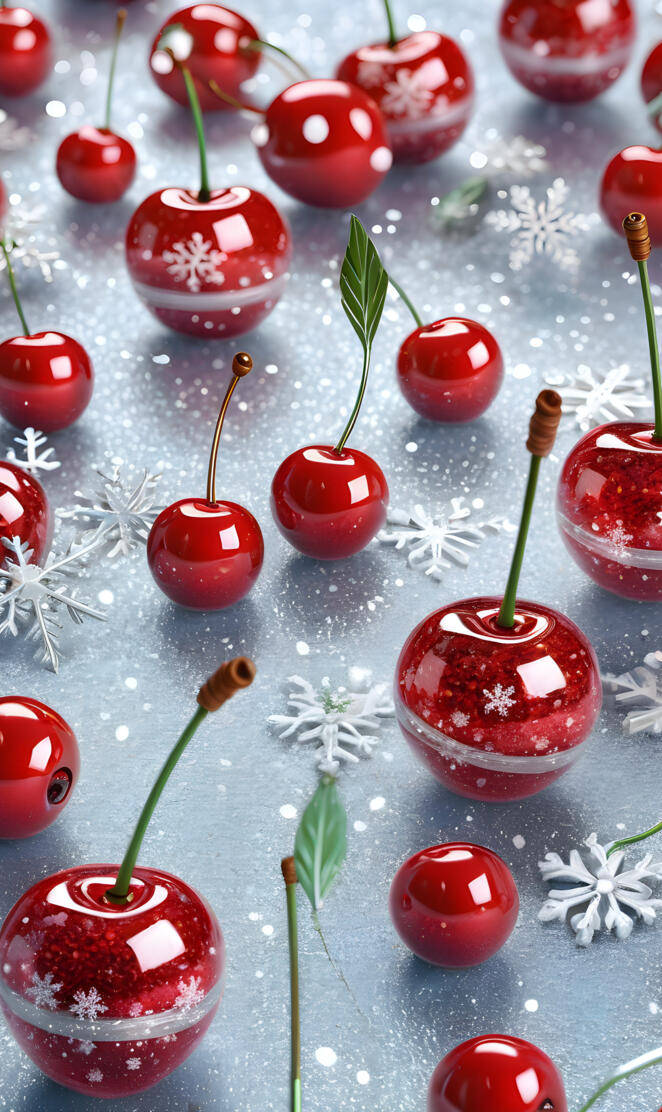 snowflakes and sparkling cherry